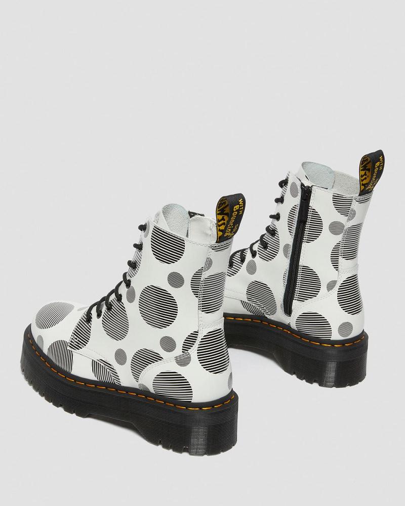 Dr Martens Jadon Polka Dot Smooth Læder Platform Støvler Dame Hvide | DK 244EBC